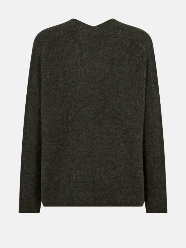 Dunkelgrüner oversized Pullover mit V-Ausschnitt von hinten
