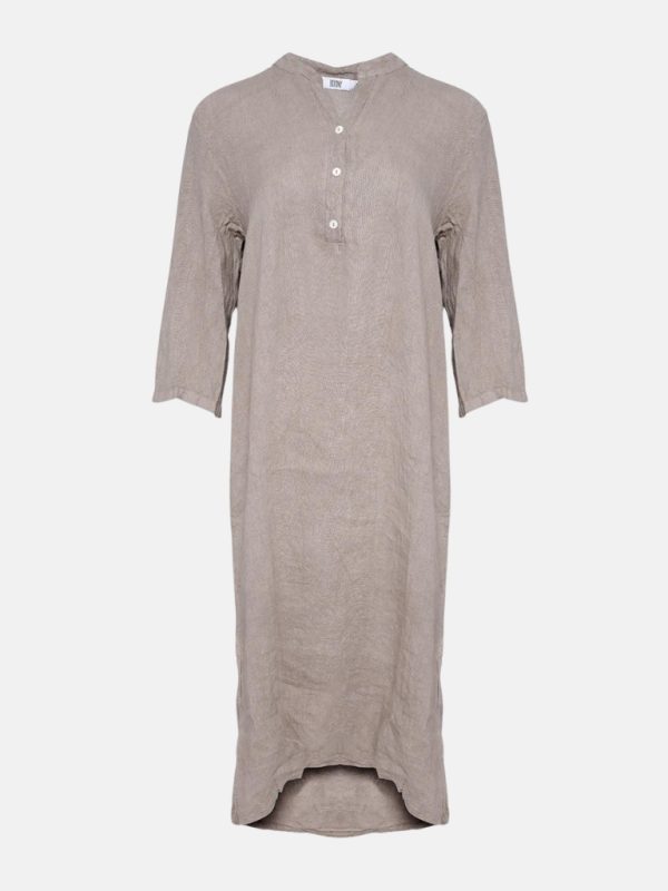 Long Shirt Dress with Pocket, Linen - Nougat 1